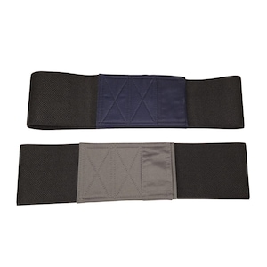May include: Two black elastic bands with a blue and gray fabric patch. The fabric patches have a diamond pattern.