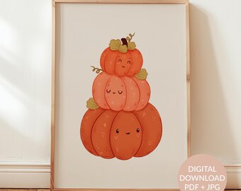 Smiling Pumpkins Printable Wall Art - Halloween Kids Room Poster, Fall Season Wall Decor (Digital Download)