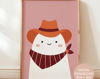 Cowboy Ghost Print: Pink Halloween Nursery Art (Digital Download)