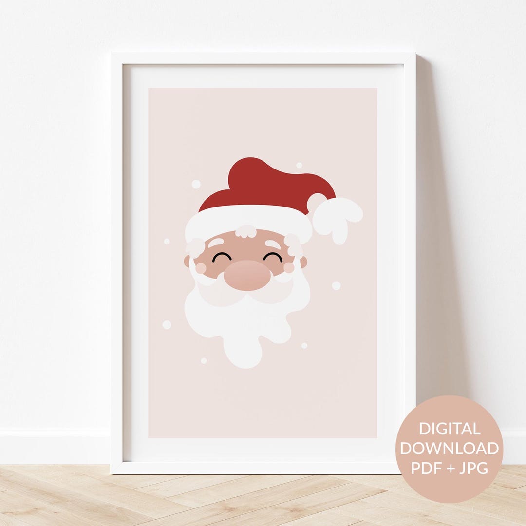 Fun and Cute Santa Printable Illustration, Modern Christmas Wall Art ...