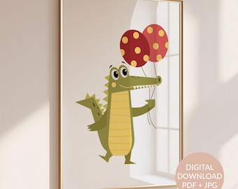 Crocodile nursery wall art | Cute kids room decor | Funny animal poster | Modern kids room print | Instant Download