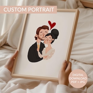 Cute couple portrait in cartoon style | Custom family illustration | Personalized wedding gift | Whimsical portrait | Digital download
