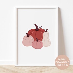 Puede incluir: Una impresión digital que presenta un grupo de cuatro calabazas en varios tonos de rosa y rojo. Las calabazas están dispuestas de forma informal y superpuestas, creando una composición visualmente atractiva.
