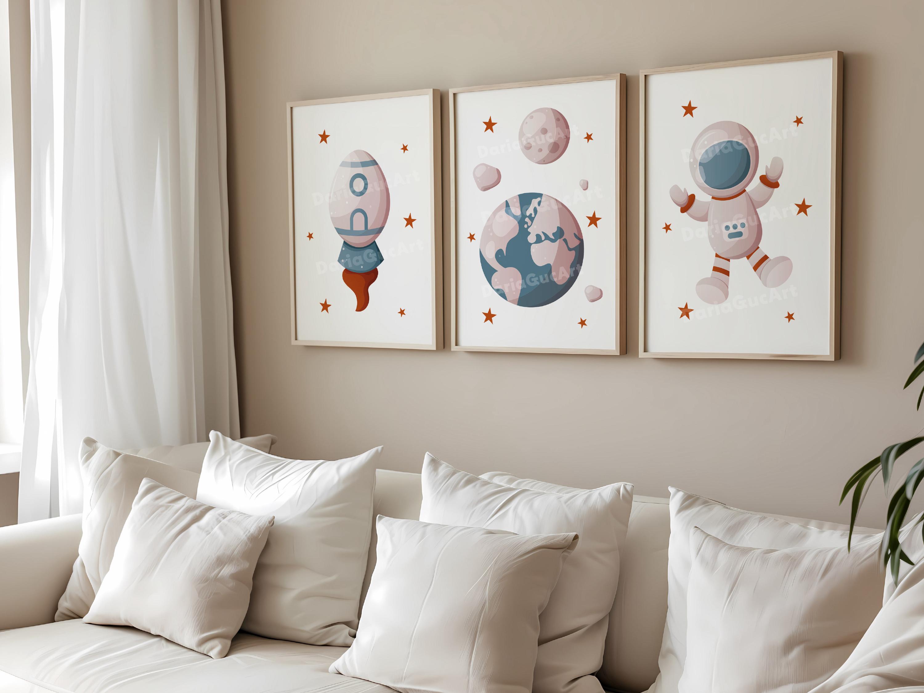 Space Themed Posters for Kids Room - Set of 3 Printable Illustrations ...