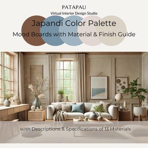 Japandi Color Palette | Digital Mood Boards with Materials & Finishes Descriptions