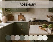 Sherwin Williams ROSEMARY SW 6187 Palette | Moody Green Kitchen Cabinet & Accent Wall Coordinating Colors | Paint Guide