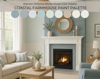 Sherwin Williams Shell White Palette SW 8917 | Coastal Farmhouse Paint Colors | Warm Sandy White Whole House Scheme | Beach Cottage
