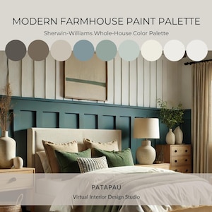 Modern Farmhouse Sherwin Williams Paint Color Palette | Whole-Home Paint Guide PDF with SW Codes, Names & Links | Instant Download