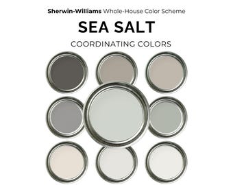 Sherwin Williams Sea Salt SW 6204, Whole House Paint Palette, Coastal Beach House Sage Green, Coordinating Colors Scheme