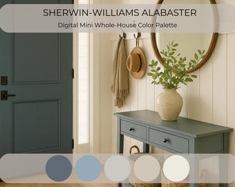 Sherwin Williams Alabaster Palette SW 7008 | Mini Whole House Paint Scheme | Warm White Coordinating Colors | Modern Farmhouse Design PDF