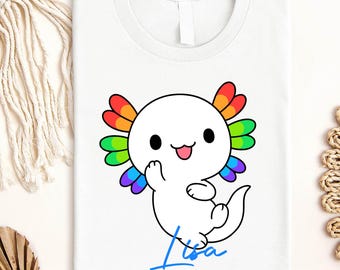 Camiseta personalizada de ajolote arcoíris, sudadera personalizada de ajolote para niños, camiseta divertida para amantes de las salamandras, suéter de ajolote con orgullo
