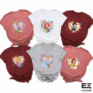 Disney Princess Shirt, Disney Princess Coquette Bow T-shirt, Disney Girl Trip Shirt, Ariel,Cinderella,Rapunzel,Aurora,Belle,Snow White Shirt