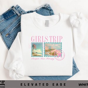 T-shirt voyage pour fille, t-shirt voyage moins cher qu'une thérapie, chemise vacances à la plage, sweat-shirt graphique carte postale palmier, pull voyage EVJF