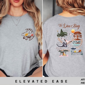 Chemise carte du roi lion, t-shirt Pride Rock Animal Kingdom, chemise safari Hakuna Matata, chemise vacances Disney, chemise roi lion recto-verso