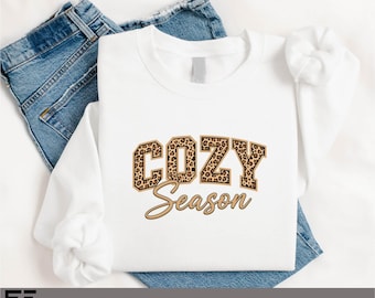 Leopard Cozy Season Sweatshirt, Fall Cozy Vibes Leopard Print Shirt, Thanksgiving Autumn Gift, Holiday Season Long Sleeve T-Shirt