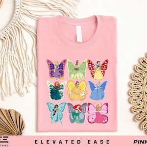 ディズニープリンセス バタフライ Tシャツ、プリンセス スクワッド シャツ、ディズニーランド ガールズ トリップ スウェットシャツ、ラプンツェル ベル シンデレラ アリエル ティアナ オーロラ Tシャツ