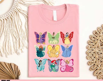 Disney Princess Butterfly T-shirt, Princess Squad Shirt, Disneyland Girls Trip Sweatshirt, Rapunzel Belle Cinderella Ariel Tiana Aurora Tee