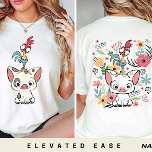 Disney Moana Princess Shirt, Hei Hei And Pua Floral T-shirt, Disneyland Moana Movie Sweatshirt, 2-Sided Disney World Tee, Vintage Disney Tee