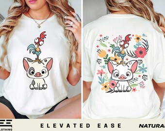 Disney Moana Princess Shirt, Hei Hei And Pua Floral T-shirt, Disneyland Moana Movie Sweatshirt, 2-Sided Disney World Tee, Vintage Disney Tee