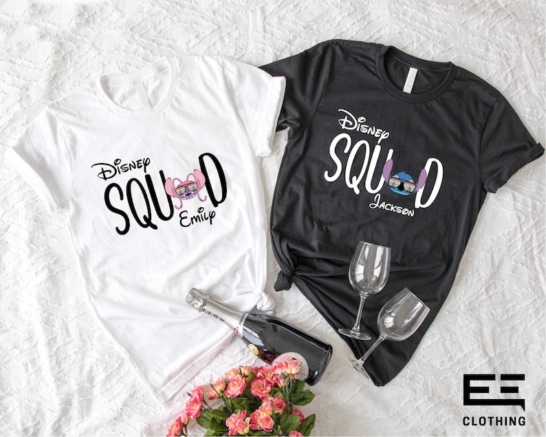 Camiseta personalizada de Disney Squad, camiseta personalizada de Stitch y Ángel, sudadera para viaje a Disneyland, suéter de pareja de Disney World, camiseta de vacaciones de Disney imagen 1