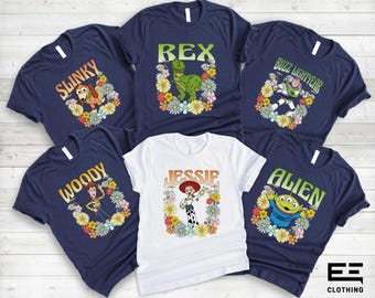 Disney Toy Story Floral Shirt, Pixar Toy Story Characters T-shirt, Disneyland Matching Sweatshirt,Woody Jessie Buzz Lightyear Slinky Dog Tee