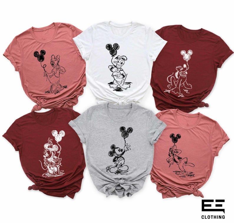 Camiseta con globos de Mickey y sus amigos de Disney, Camiseta con globos para fiesta de cumpleaños en Disneyland, Sudadera familiar de Disney, Camiseta para viaje a Disney, Camiseta infantil de Disney imagen 1
