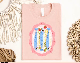 Retro Sardines Graphic T-Shirt, Tinned Fish Italy Shirt, Coastal Summer Sweatshirt, Cute Seafood Beachwear, Oceancore Sardine Sweater