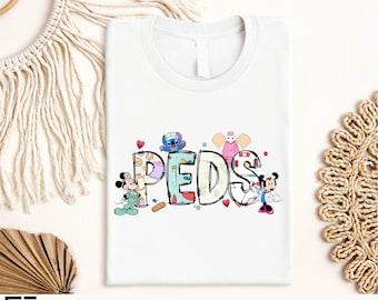 Pediatric Nurse T-Shirt, Disney PEDS Shirt, Pediatric Doctor Medical Crew Tee, Mickey and Stich Nurse Shirt, Pediatrician Appreciation Shirt