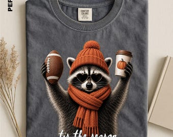 Tis The Season Raccoon Shirt, Pumpkin Spice Raccoon Sweater, Cute Fall Football Graphic Tee, Funny Autumn Shirt, Spooky Season Shirt