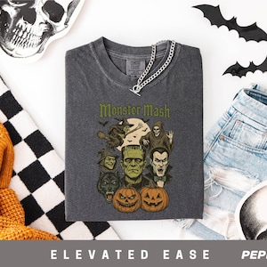 Monster Mash Halloween Shirt, Retro Horror Movie T-Shirt, Vintage Frankenstein Dracula Tee, Spooky Pumpkin Ghost Witch Skeleton Sweatshirt