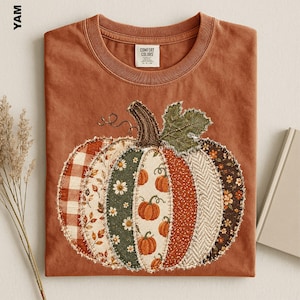 Faux Patchwork Fall Pumpkin Sweatshirt, Comfort Colors Autumn Thanksgiving Shirt, Women Crewneck Sweater, Cute Gift, Checkered Pumpkins Tee