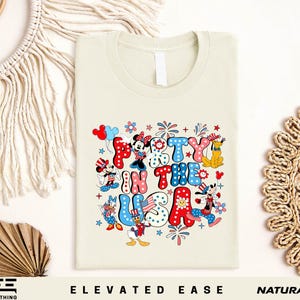 Party In The USA T-Shirt, Patriotic Balloon Disney Tee, Mickey Minnie Donald Daisy Goofy Pluto Shirt, July 4th Fireworks Family Matching Tee