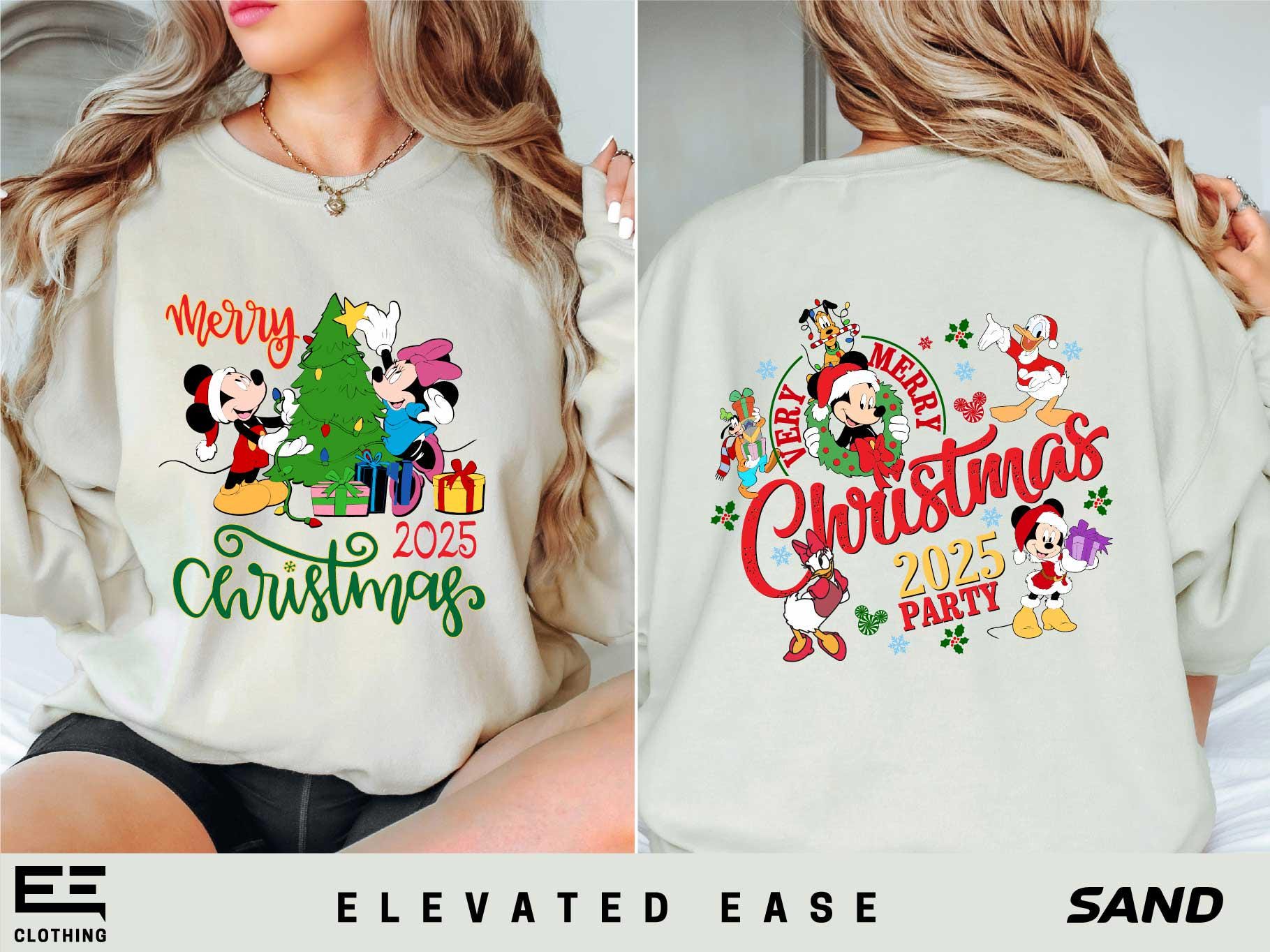 Discover Mickey's Very Merry Christmas Party 2025 2-Sided Disney Christmas Sweatshirt, Mickey and Friends Xmas Shirt