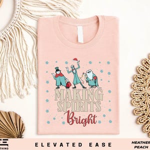 Making Spirits Bright Haunted Mansion Christmas T-Shirt, Hitchhiking Ghosts Santa Hat Shirt, Merry Christmas Family Matching Sweatshirt
