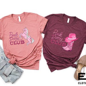 Pink Pony Club T-Shirt, Cowgirl Western Country Sweatshirt, Pink Cowboy Hat and Boots Tee, Rodeo Graphic Horse Gift, Cowgirl Gift Shirt