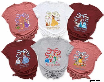 Disney Princess Coquette Bow T-shirt, Princess Matching Shirt, Disneyland Girls Trip Sweatshirt, Disney World Besties Tee, Disney Kids Gift