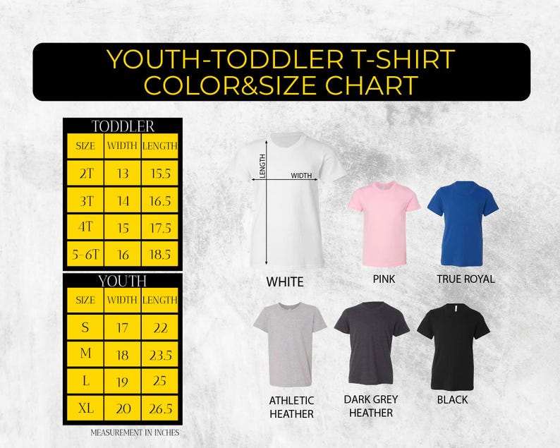 a chart showing the sizes of youth's t - shirts