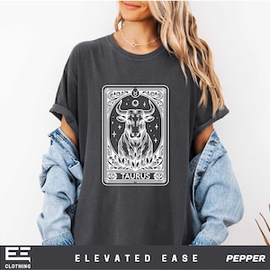 Comfort kleuren Taurus tarotkaart shirt, Taurus sterrenbeeld shirt, astrologie sweatshirt, sterrenbeeld shirt, Taurus verjaardagsshirt, Taurus astrologie shirt