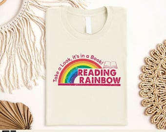 Reading Rainbow Shirt, Take A Look It’s In A Book Sweatshirt, Retro Rainbow Graphic T-Shirt, Vintage Book Lover Reading Teacher Gift