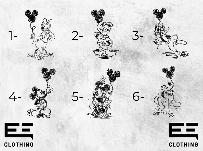 a drawing of mickey mouse and other disney characters