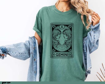 Camiseta Comfort Colors con la carta del tarot del zodiaco Géminis, camiseta de astrología, sudadera del zodiaco, camiseta de Géminis, camiseta de cumpleaños de noviembre, regalo de cumpleaños