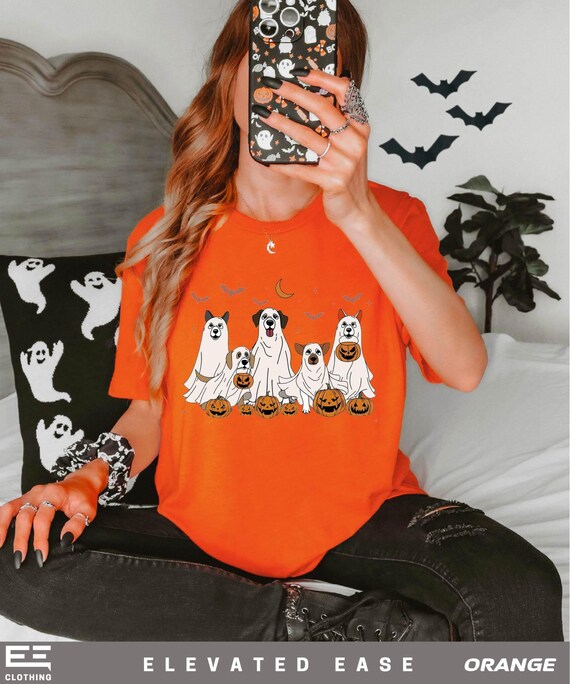 Ghost Dog Halloween T-shirt, Spooky Pumpkin Pup Shirt, Fall Dog