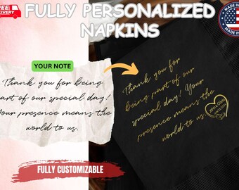 Personalized Note Wedding Napkins Custom Handwriting Anniversary Party Printed Dinner Rehearsal Shower Luncheon Event | custom love note