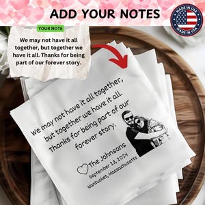 Personalized Note Napkins, Custom Handwriting Wedding Napkins, Anniversary Napkins, Engagement, Event Party, Rehearsal Dinner, bridal Shower