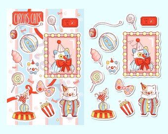 Circus Cats Stickers | Journal Sticker | Matte Vinyl Sticker Sheet