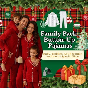 Familienpackung Pyjamas mit Knöpfen (Baby, Kleinkind, Erwachsene Damen und Herren + Sondergrößen)