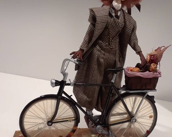 Gibson Girl on a Bicycle OOAK Art Doll by Moninesfaeries