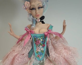 Marie Antoinette Embroidered Corset posable Art Doll by Moninesfaeries