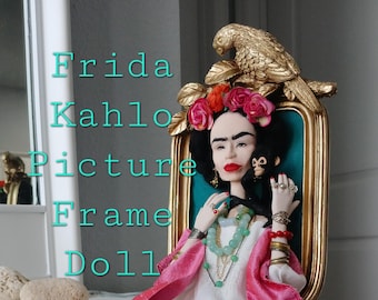 Frida Kahlo Art Doll, picture frame doll, shadow box doll, 3D wall art