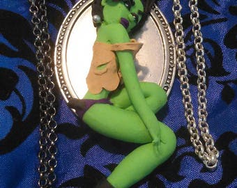 Ooak Bride Of Frankenstein Pendant mini art doll sculpt by Moninesfaeries